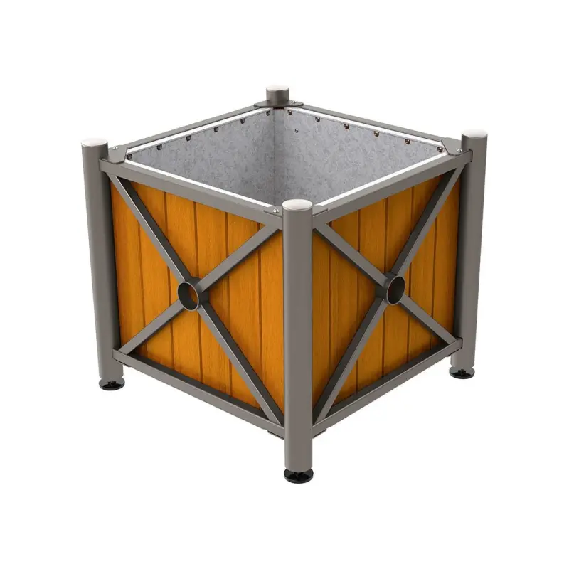 Province wood & steel planters – Brushed stainless steel top