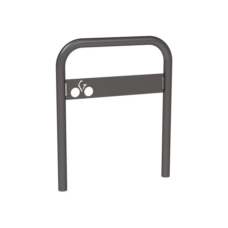 Fahrradbügel gebogen mit Beschilderung