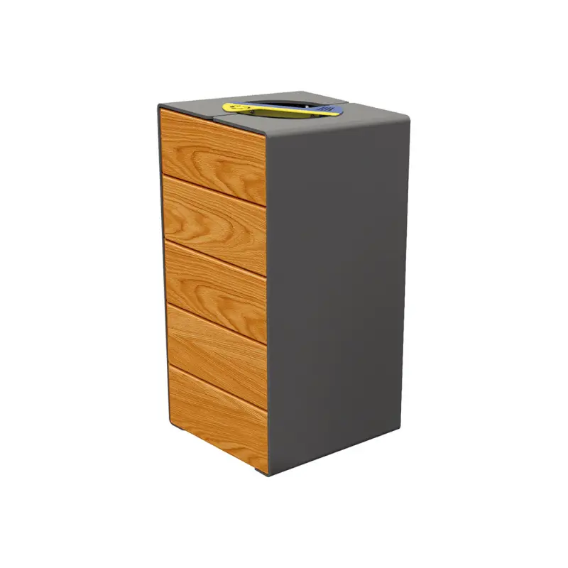 Papelera reciclaje acero y madera KUB.