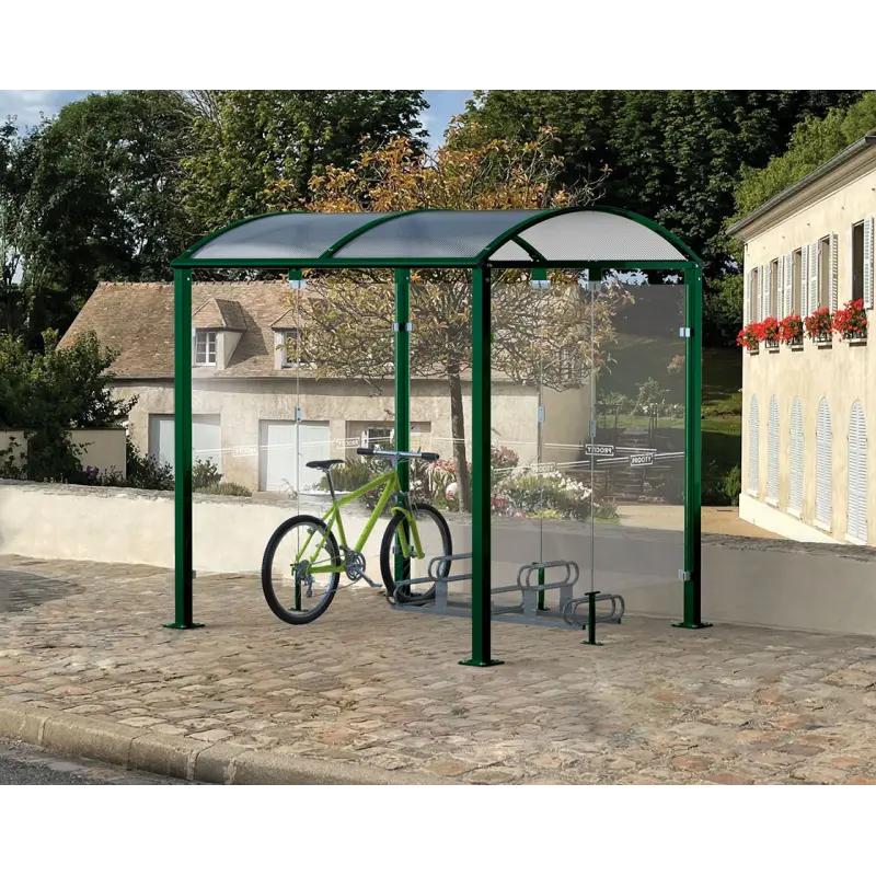 Abri vélos Voûte "M" avec bardages en verre