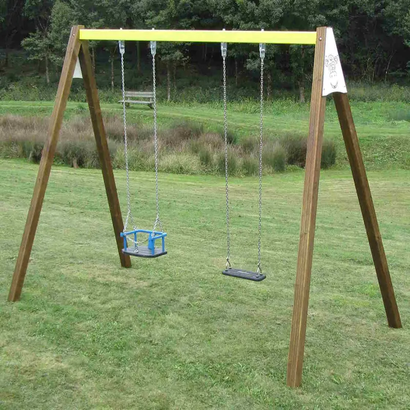 Balançoire acier et bois avec 1 balançoire et 1 nacelle