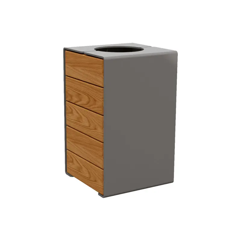 Corbeille KUB. acier et bois