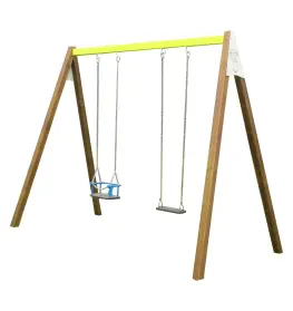 Balançoire acier et bois avec 1 balançoire et 1 nacelle