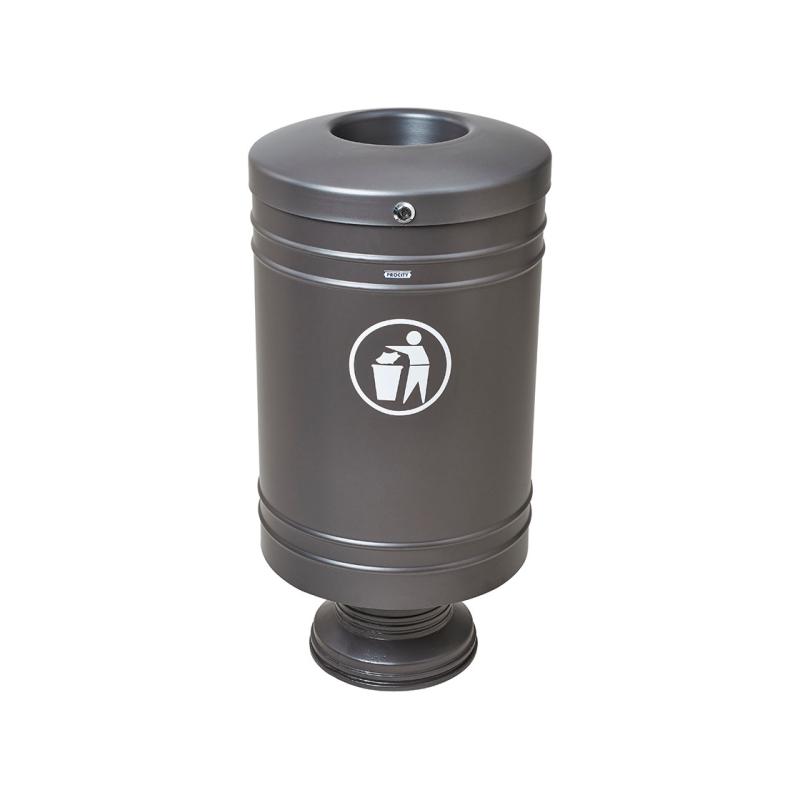 Base mounted standard steel litter bin - 60 litres