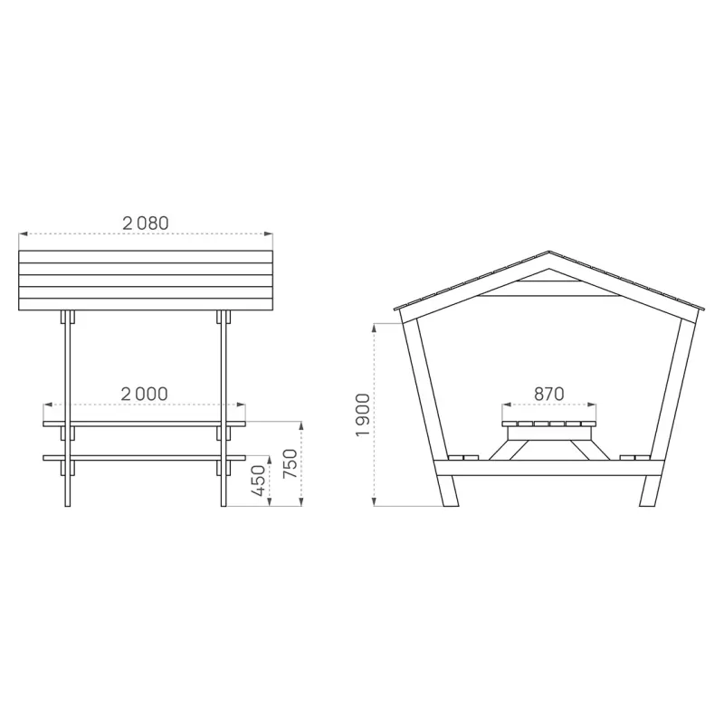 Turin Picnic table with roof