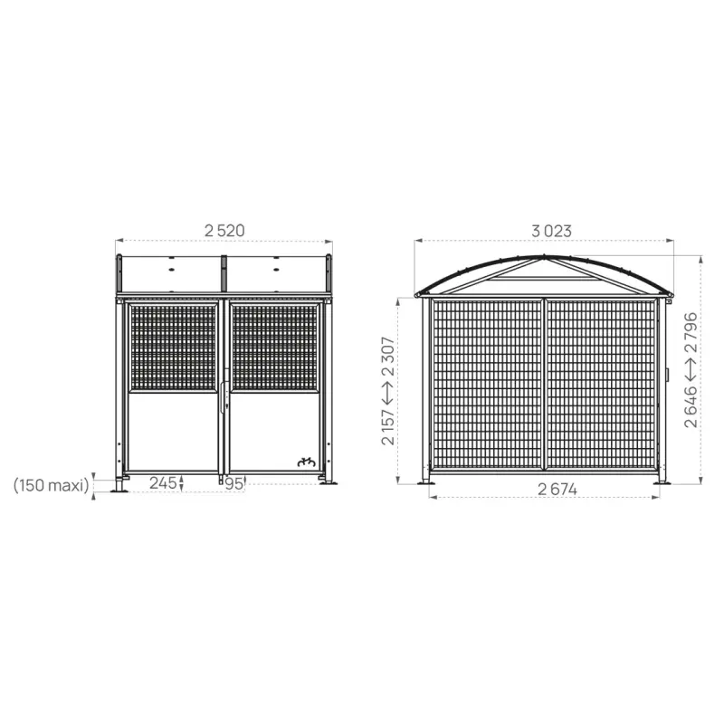 Voute roof secure "L" shelter for bikes and motor bikes