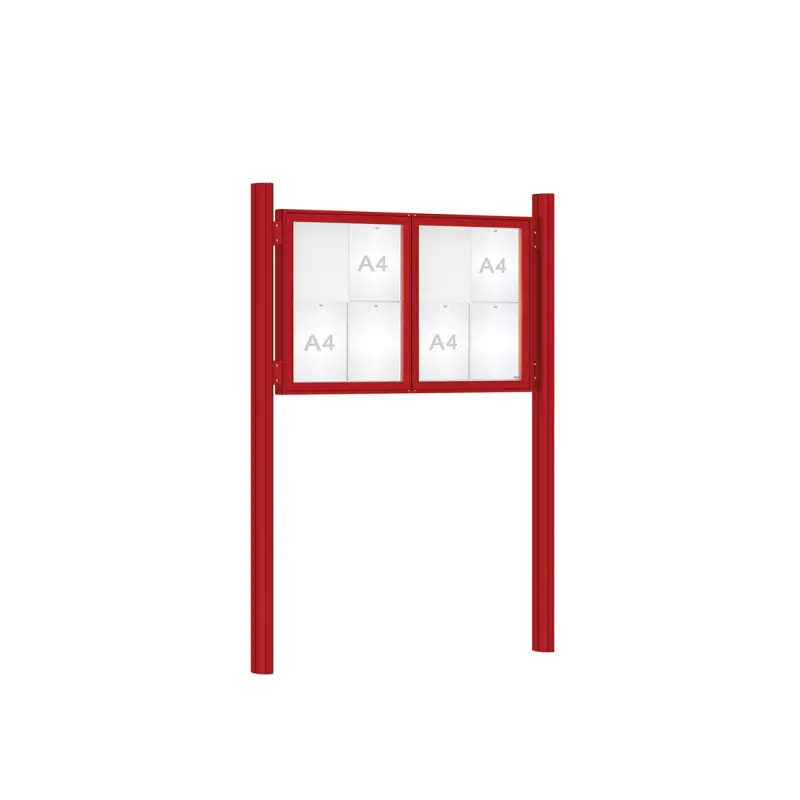 Dual door "1000" 75 mm outdoor notice boards on quatro posts
